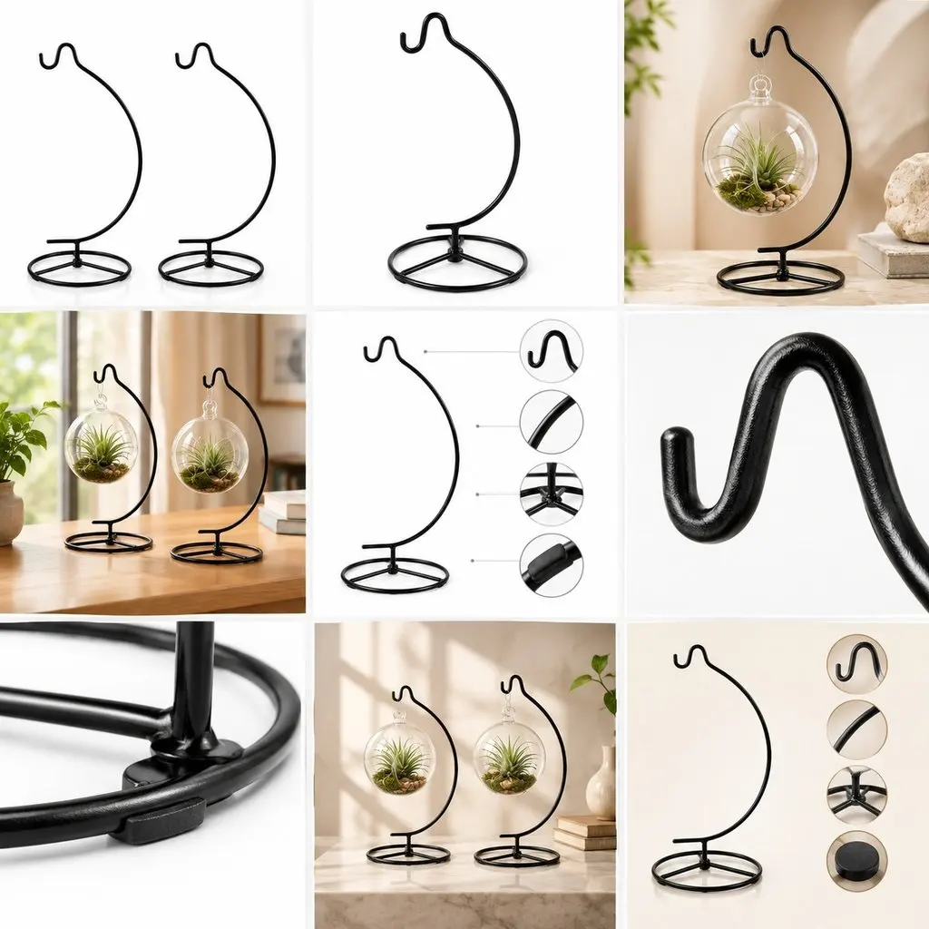 2Pcs Versatile Iron Hydroponic Stand Minimalist Design Desktop Flower Holder for Home Decor Office Shelf Terrarium Air Plant