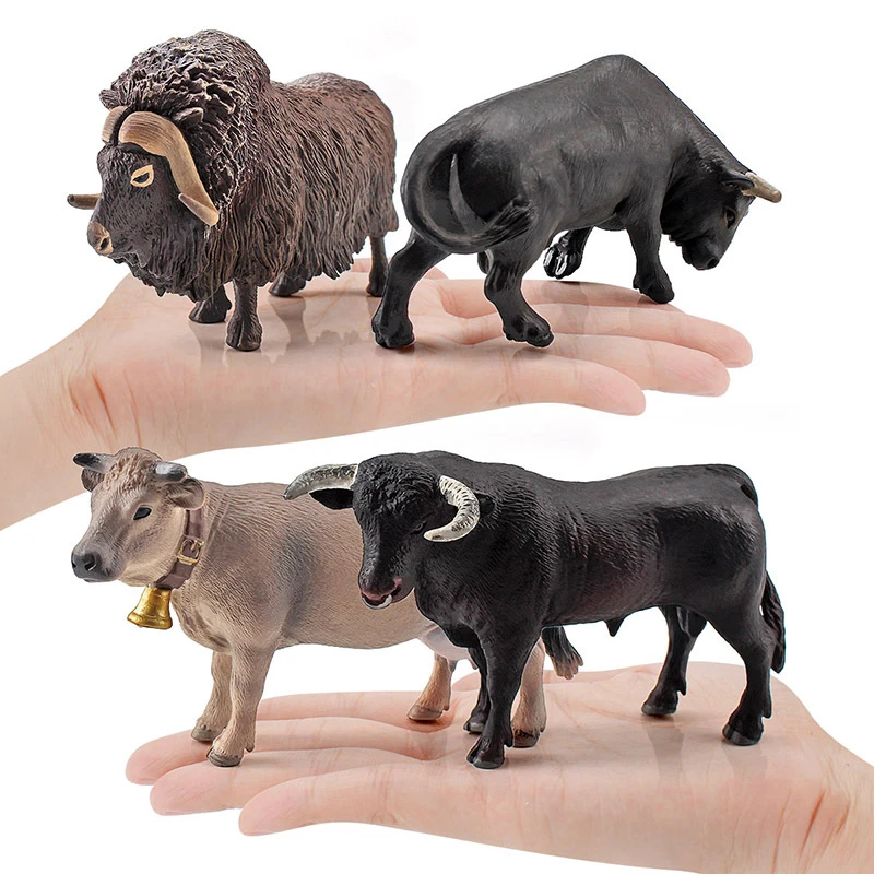 Figurines d'action en PVC pour enfants, 4 modèles, simulation d'animaux de ferme mignons, vache, bétail, taureau, modèle, leone nition dos, jouets mignons, cadeau d'anniversaire