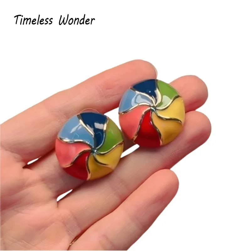 

Timeless Wonder Fancy Enamel Geo Wind Mill Stud Earrings for Women Designer Jewelry Runway Goth Rare Gift Simple Neat 5155