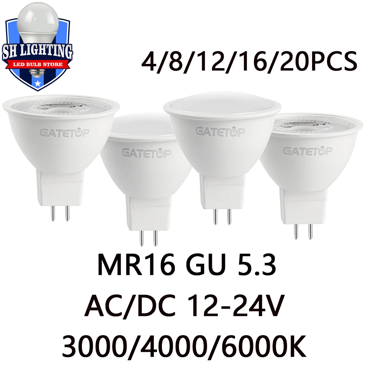 4-20PCS LED low voltage spotlight GU5.3 AC/DC 12V-24V flicker-free high warm white light 3W-7W can replace 20W 50W halogen lamp