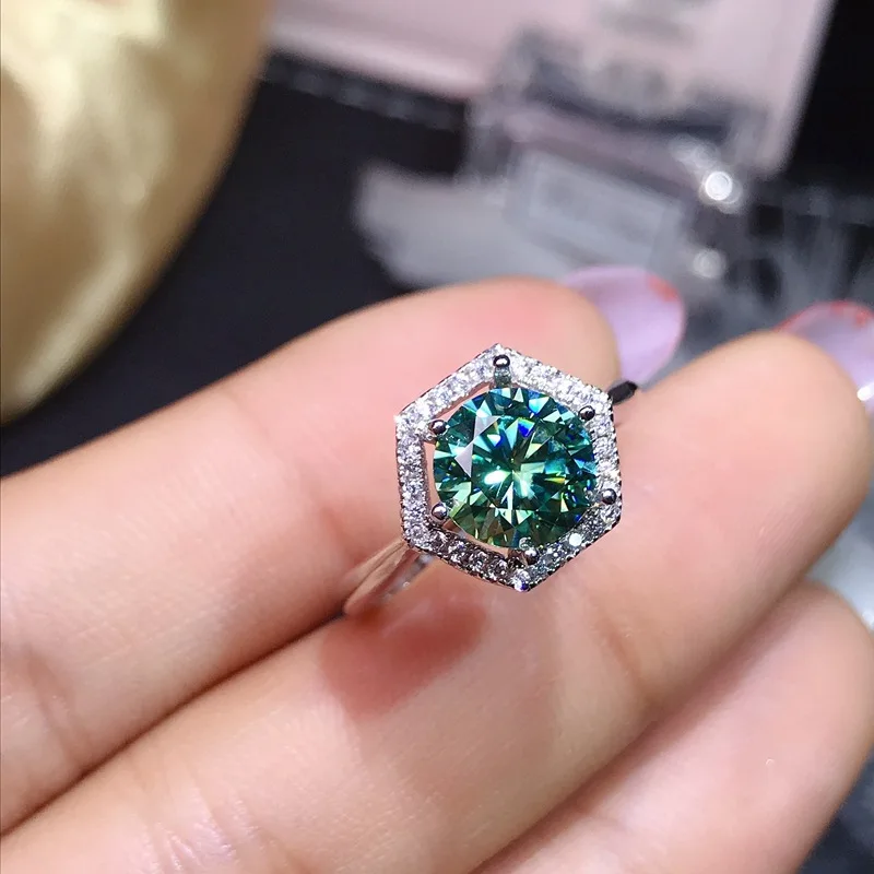 Jewelry Eight Hearts and Eight Arrows Imitation Maldives Blue-Green Mozambican Diamond Silver Ring
