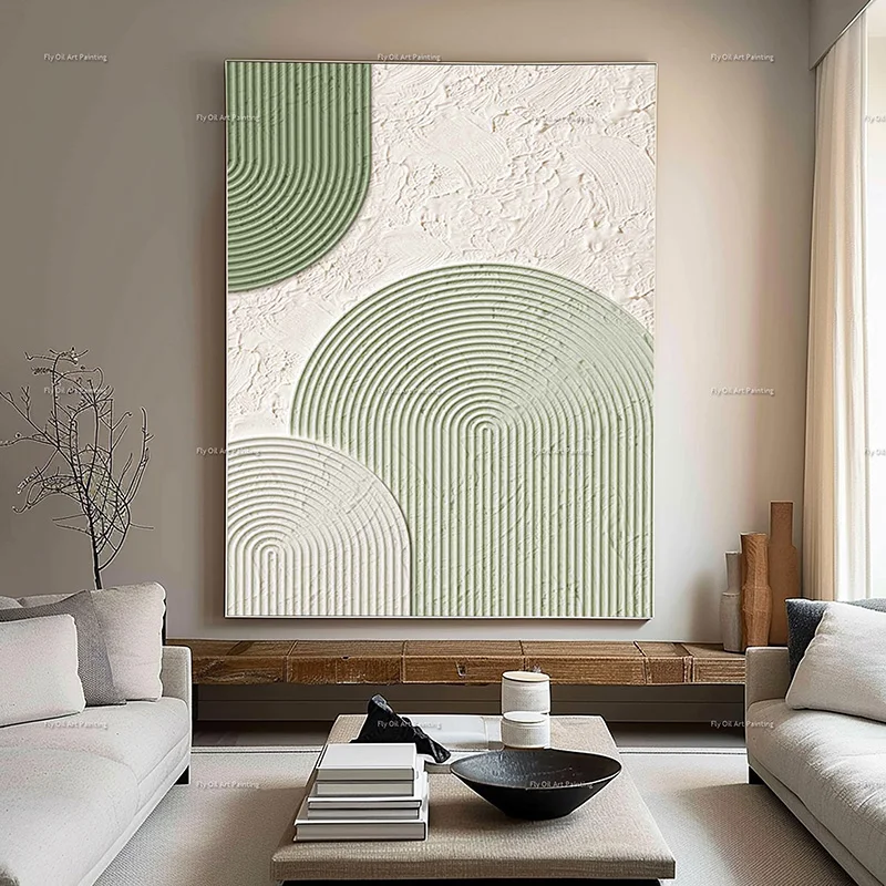 New Design Green White Texture Thick Oil Painting Handmade Modern Abstract Canvas Wall Art Decor For Living Room As Gfts