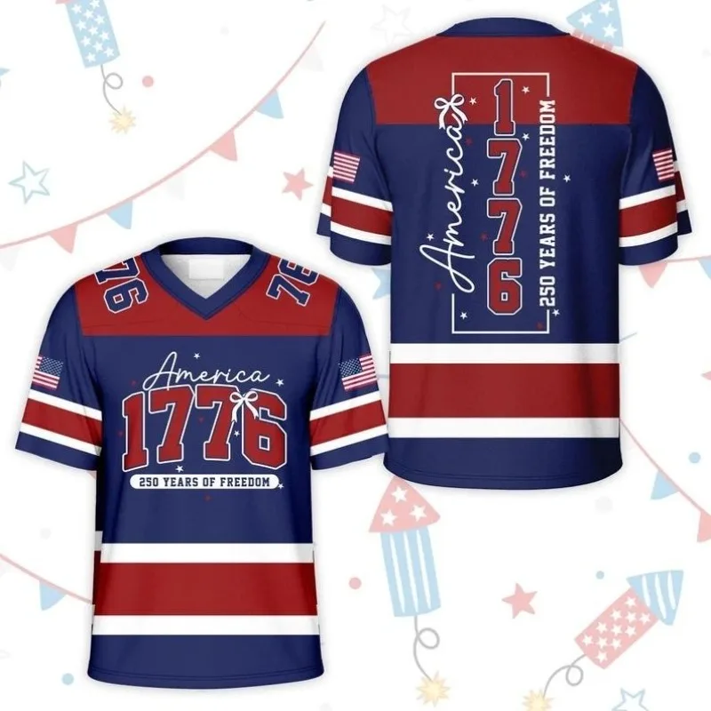 Unisex America 1776_250 Years of Freedom_ Commemorative Flag-themed Jersey T-Shirt Breathable Casual Streetwear Family Kids Tees