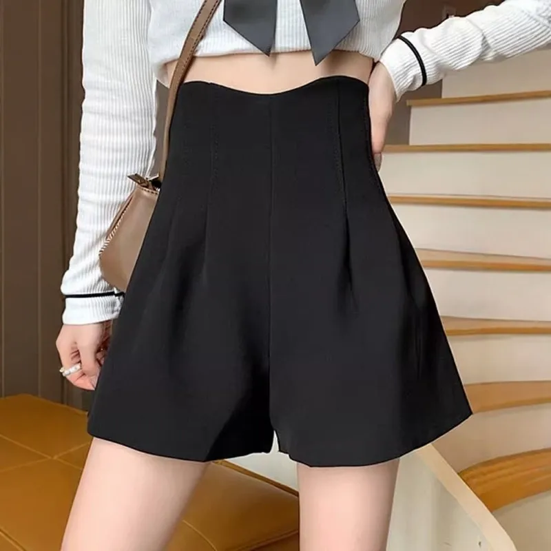 Black Suit Short Pants Women's High Waist Casual Wide Leg Boot Pants Outdoor Wear Summer New Style 2026 Miniature High Waist ...