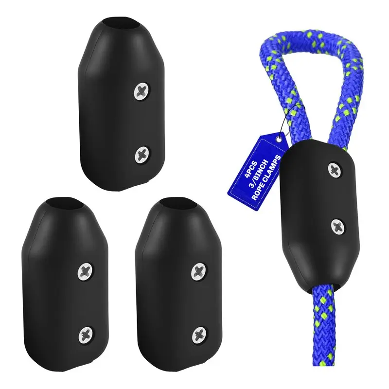 NDIN-4Pcs Rope Clamps, Reusable Rope Clamp 3/8Inch Rope Connector Clamp Suitable For 7-8 Mm Nylon Rope Or Braided Ropes