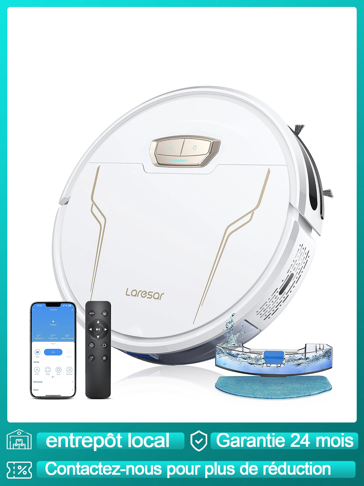 Laresar Robot Vacuums and Mop Combo 5000Pa Strong Suction 3in 1 Robotic Vacuum Cleaner with Auto Carpet Boost Self-Charging, App&Remote&Voice Control, Super-Slim, Ideal for Pet Hair