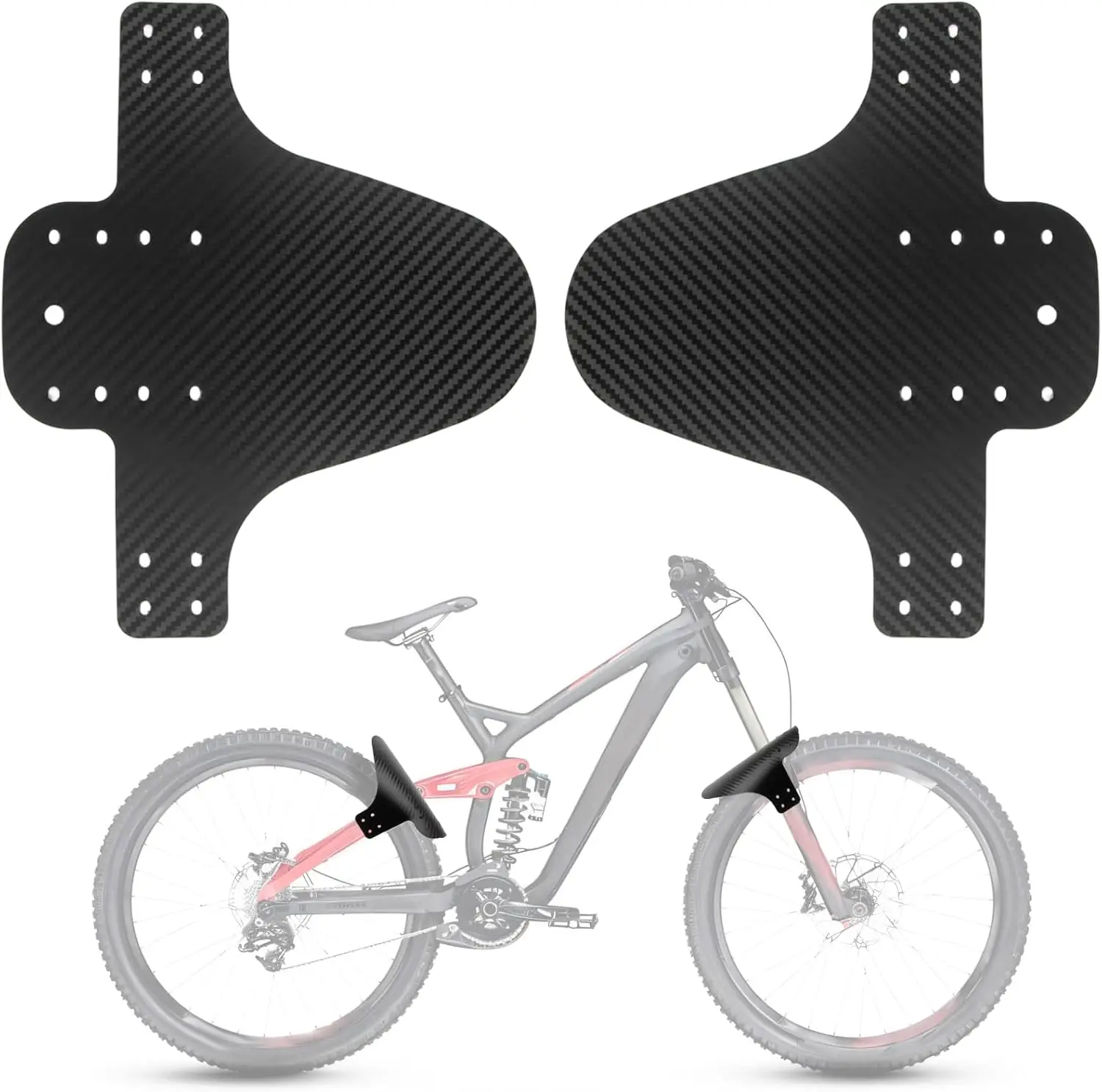 

2-Pack MTB Mud Guards, Front & Rear, Universal Fit with 12 Ties, Adjustable, Carbon Fiber Look