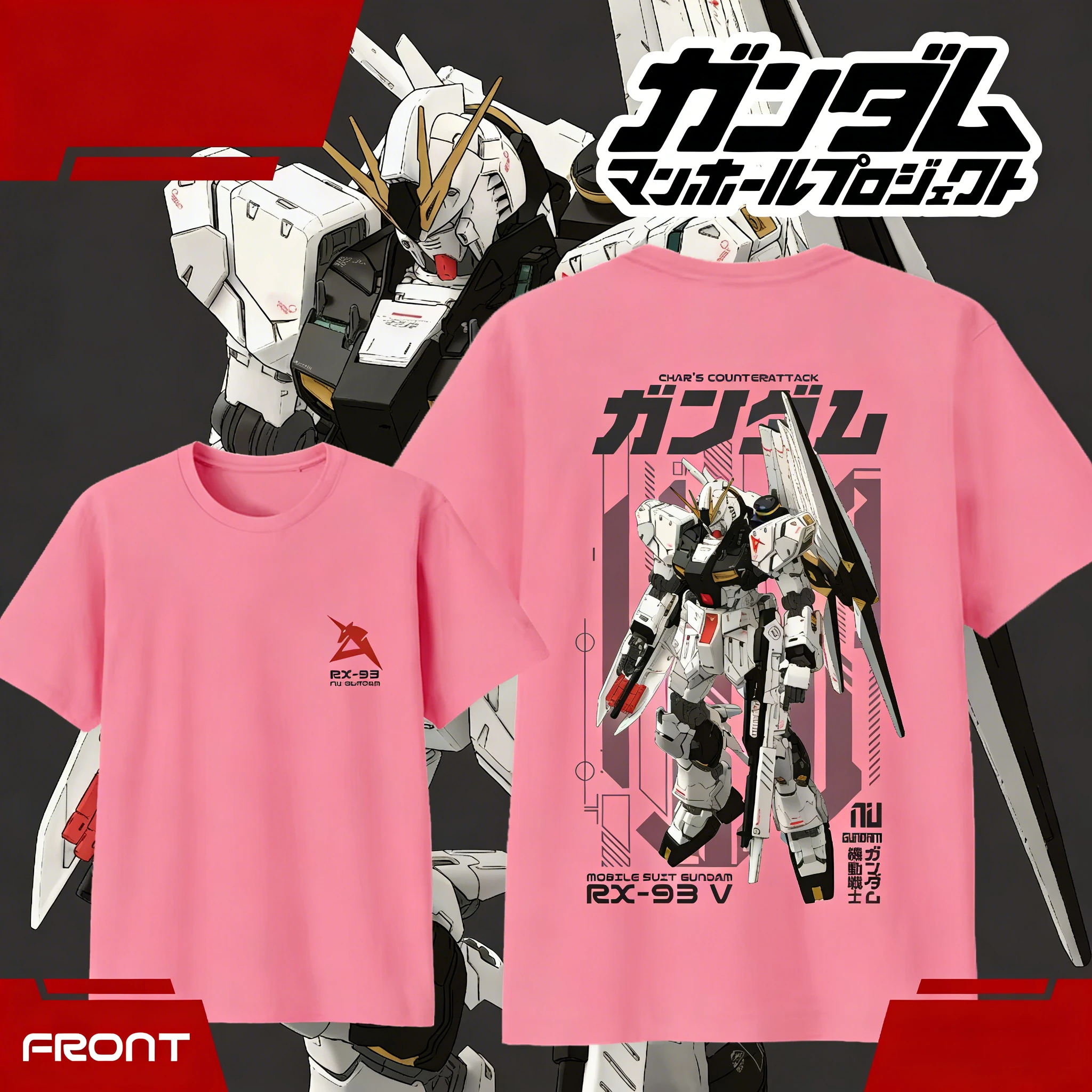 RX-93 ν Gundam Bedrucktes Baumwoll-T-Shirt, Jungen Mädchen Harajuku Streetwear Mecha Anime Kurzarm-T-Shirt, Retro Casual Kinder-Oberteil – Detail 6