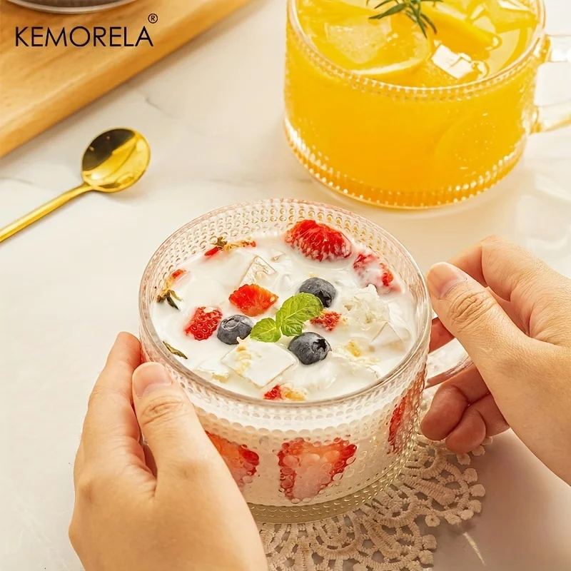Embossed Pattern Glass Cup Set Delicate Coffee Water Tea Milk Drinks Mug Large Capacity Breakfast Cups Drinking Utensils Glasses