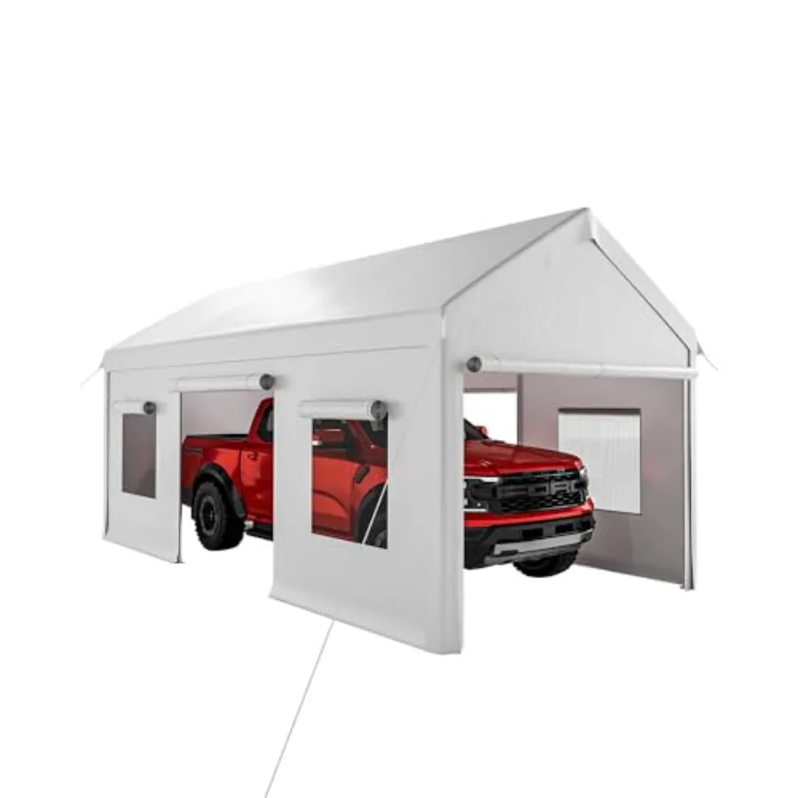 10 x 20 Feet Carport Clearance, Heavy Duty Carport Canopy with Roll Up and Down Mesh Window, Outdoor Portable Garage with Remov