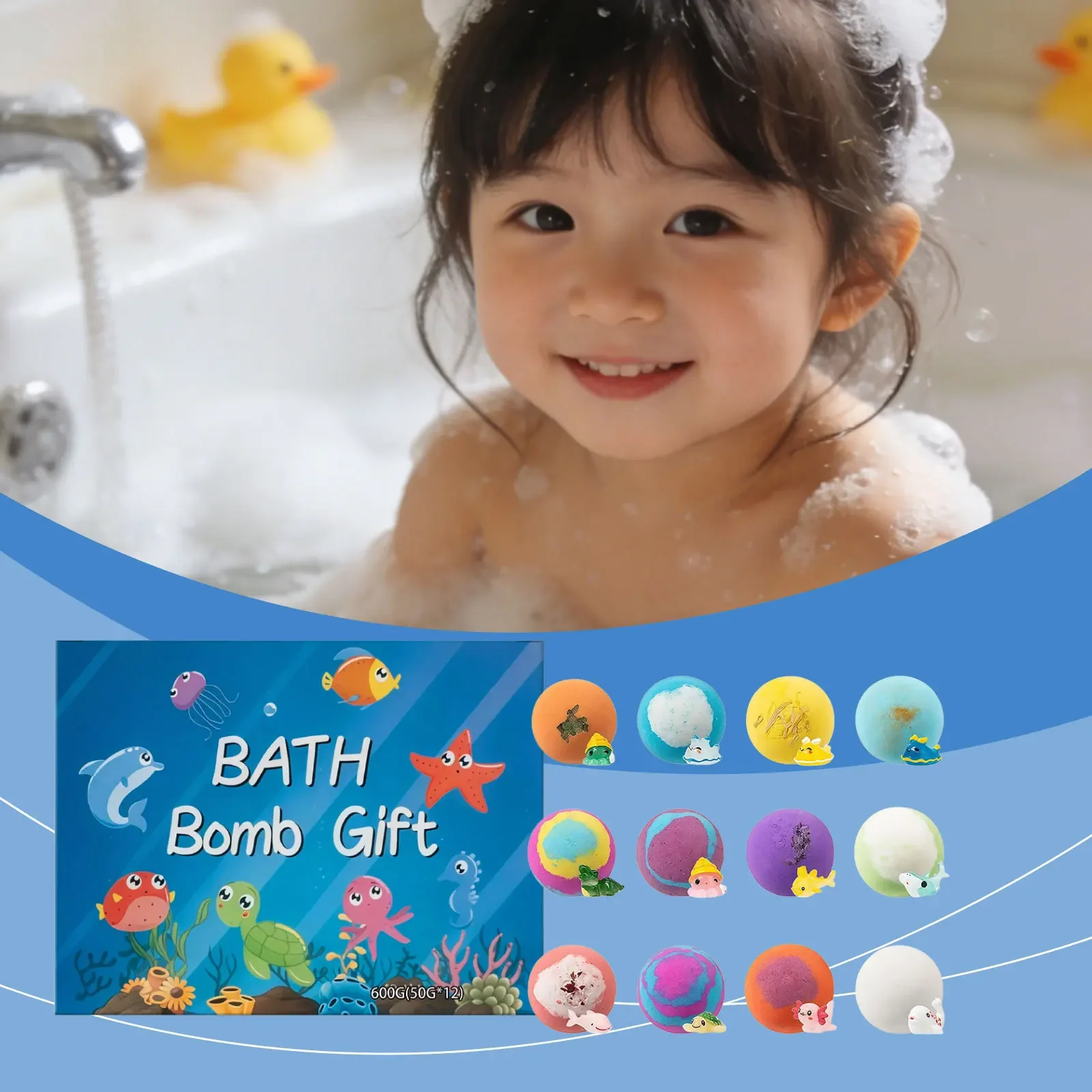 

Sea Bath Set with Hidden Toy Ocean Salt Flower Fruit Scented Fizzies for Kids Foot Spa Party Gift Bubble Bath Balls