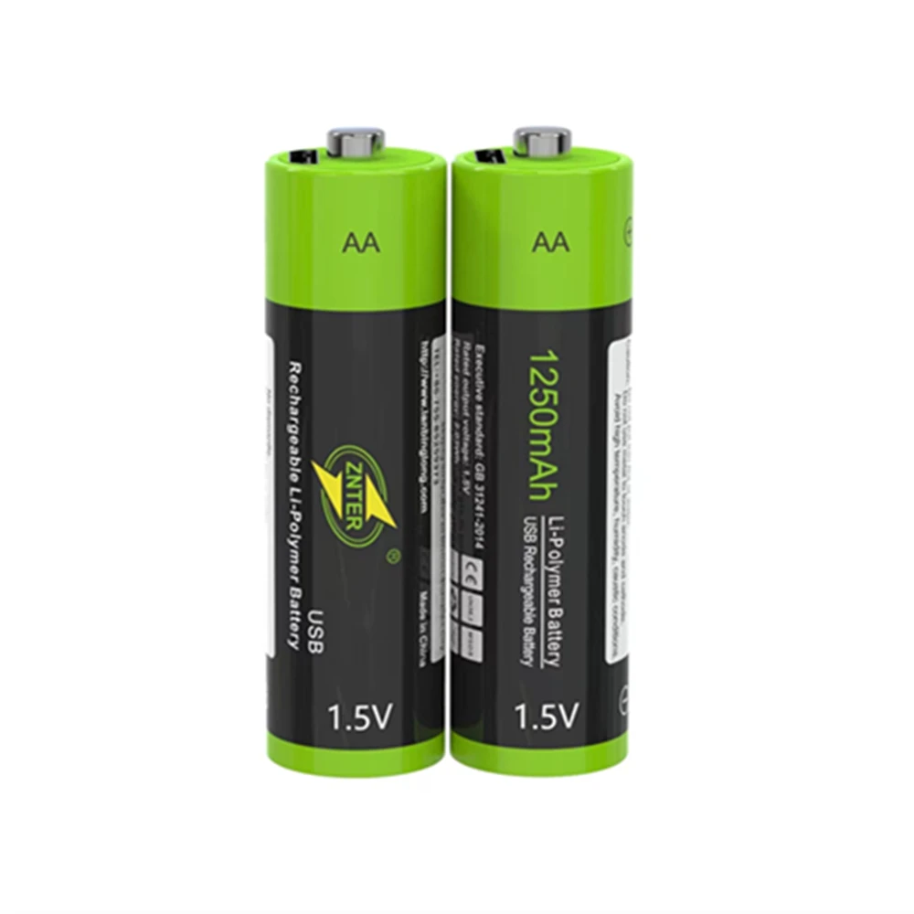 6PCS ZNTER AA Rechargeable Battery 1.5V AA 1250mAh USB Charging Lithium Battery Bateria without Micro USB Cable