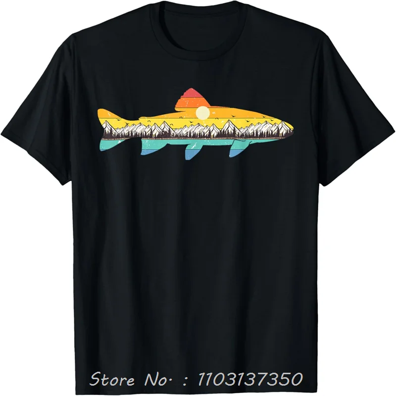 Camiseta gráfica de trucha, pesca con mosca, bosque al aire libre, naturaleza, vida salvaje, pescador, Camiseta de algodón, camiseta de gran tamaño, camiseta Unisex con cuello redondo