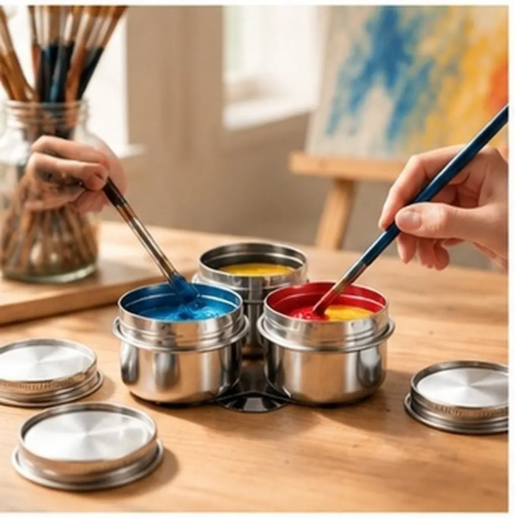 2Pcs Brush Washing Pot Stainless Steel Oil Palette Cup Painting Washer Brush Cleaning Washer Container for Color Mixing Pen