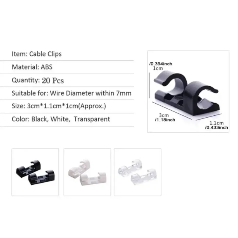Self-Adhesive Cable Clips No Drill Wire Organizer Transparent Cord Holder For Desktop Wall TV Car Office 4 Sizes Reusable Pack