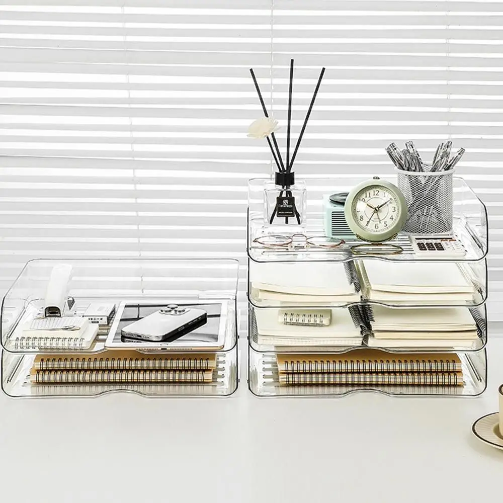 Desktop Organizer A4 File Storage Tray Book Shelf Minimalism Stackable File Rack Papers Rack Plastic File Organizer Archives