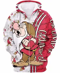 Red Grumpy nano, biancaneve e Seven i nani Disney Cartoon Fan Gift All Over Print felpa con cappuccio Disney Zip Hoodie