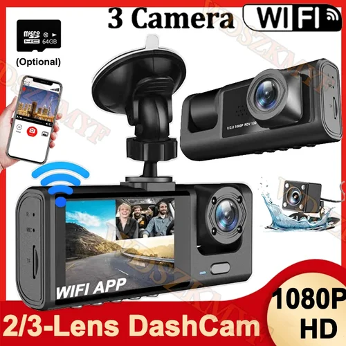 Cámara 2/3 WIFI Dash Cam Cabina Coche Dvr 1080P Vehículo Interior Grabador Dvr de tres vías Registrador de vídeo Dashcam Videocámara