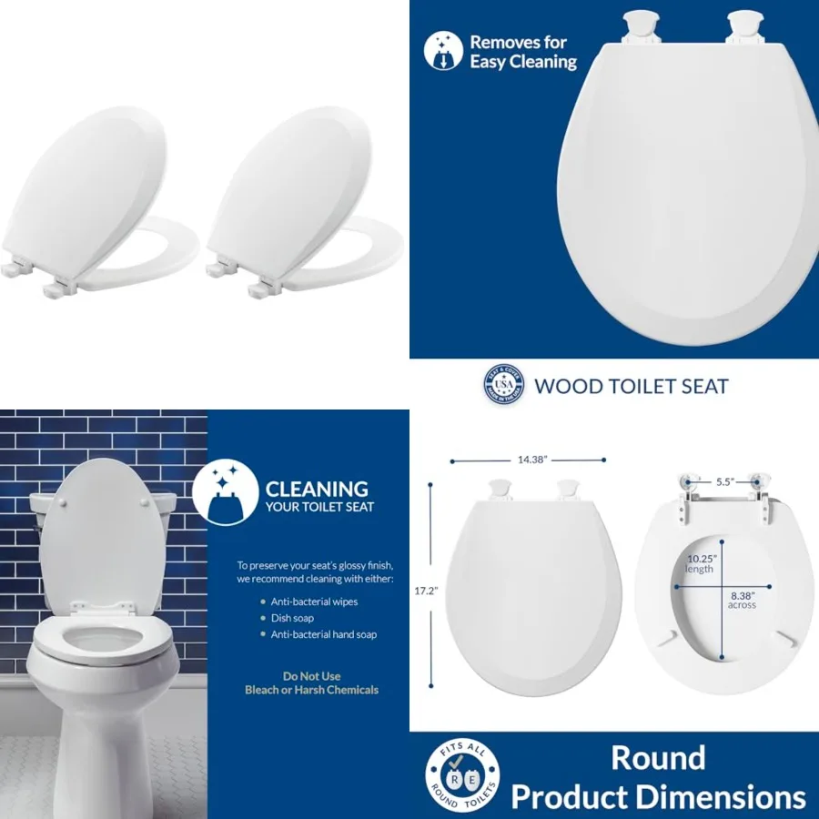 

500EC 390 Toilet Seat with Easy Clean and Change Hinges,,Cotton White, Pack of 2