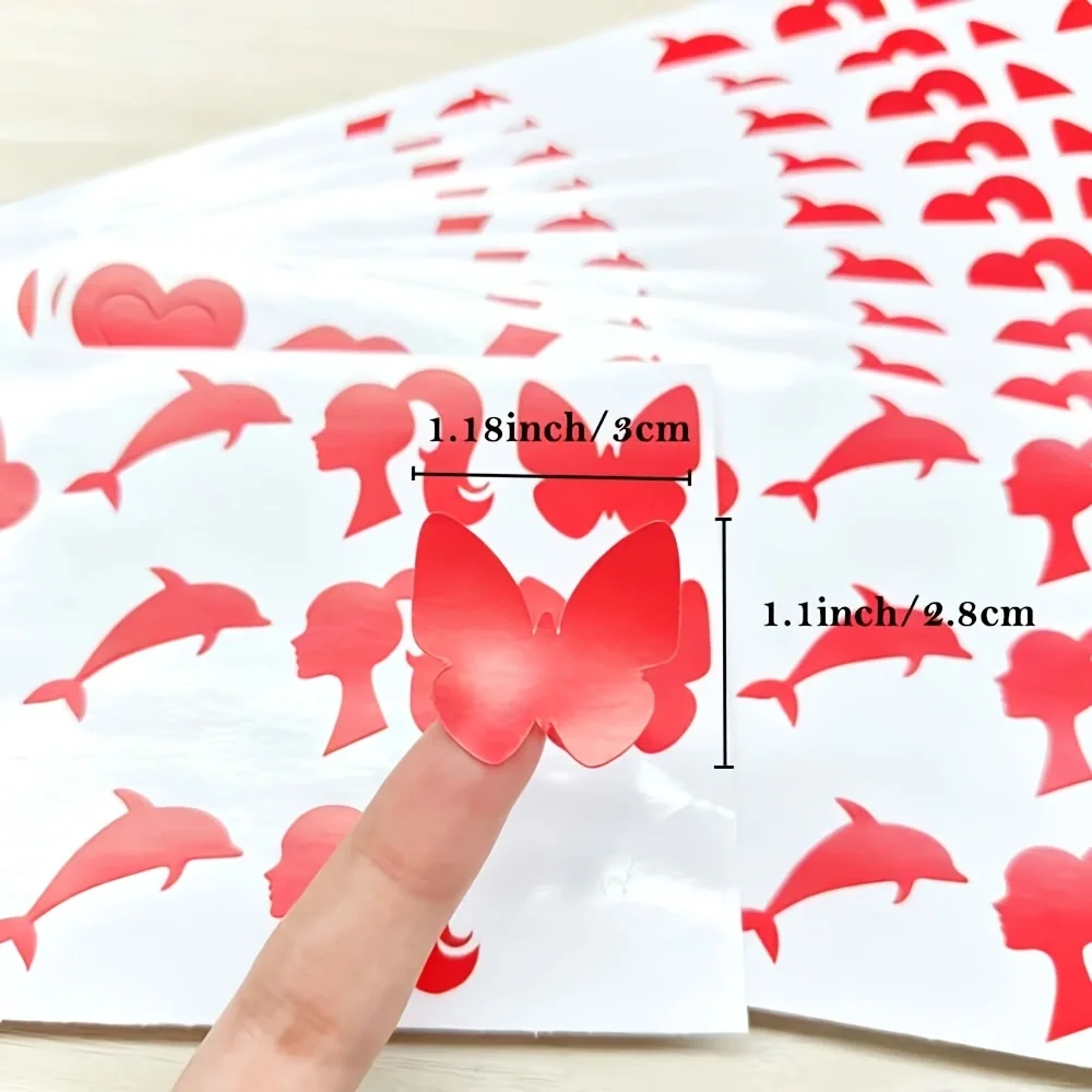 210pcs Red Tanning Stickers, Self Adhesive Sun Tanning Decals, Red Heart Lips Cherry Butterfly Dolphin Lightning Silhouette Tan