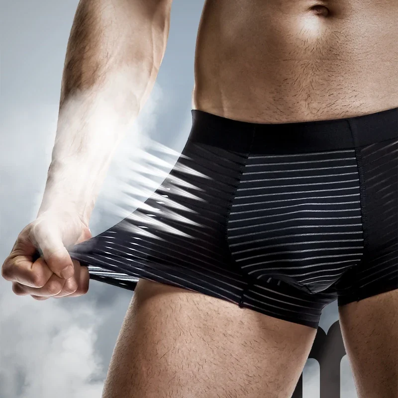 

3 шт. сетчатое антибактериальное модальное нижнее белье, мужские бесшовные брюки из ледяного шелка с четырьмя углами, тонкие бесшовные летние дышащие плоские угловые брюки