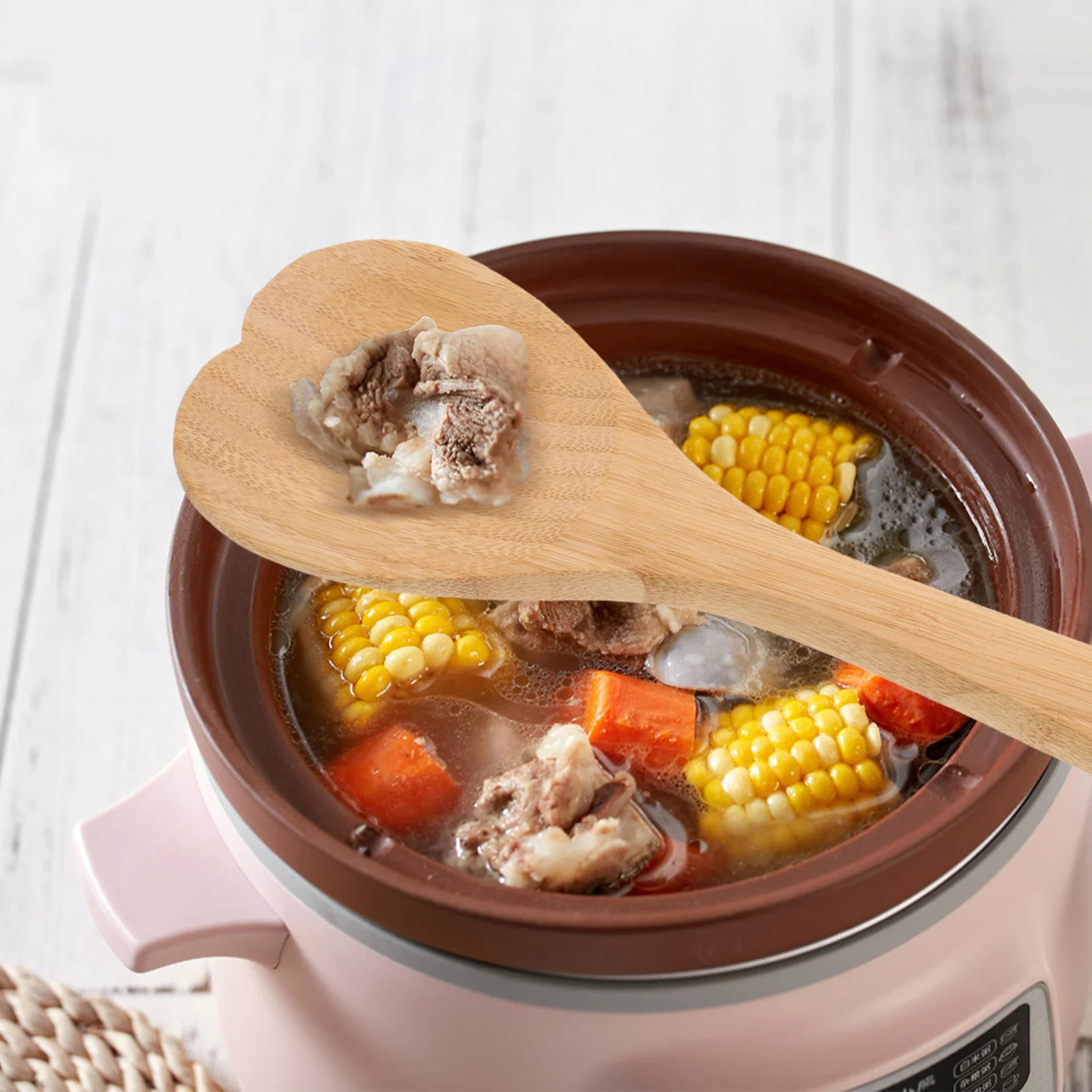 

Reusable Bamboo Heart Spoon Kitchen Stirrer Long Handle Mixing Serving Spoon Cooking Tool Smooth Surface Bamboo Ladle