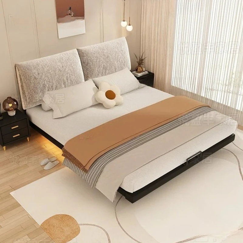 Princess Beige Double Bed Bedrooms Decoration Modern Metal Platform Bed Frame King Size Luxury Cama Matrimoniales Home Furniture