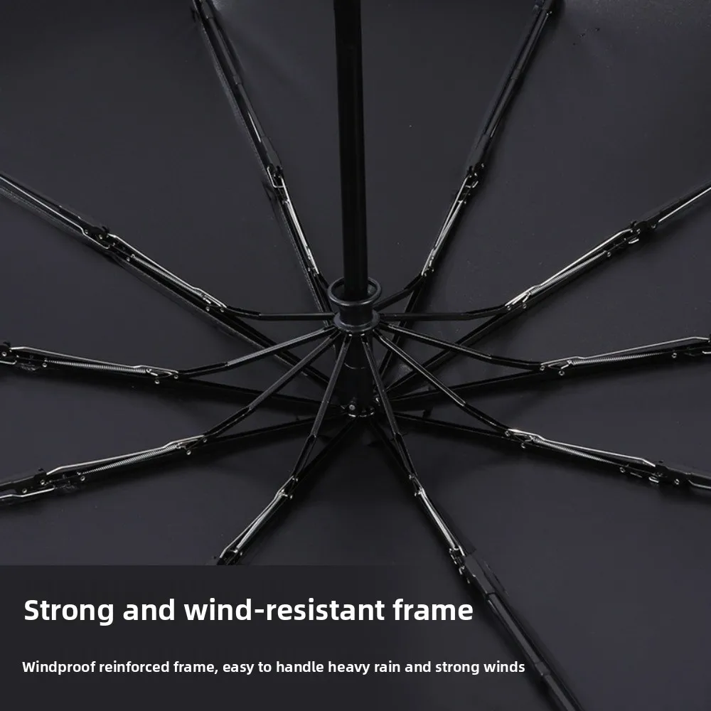 

10-Bone Frame LED Flashlight Umbrella Waterproof Windproof Design Rotating Umbrella Three Fold UV Protection Automatic Umbrella