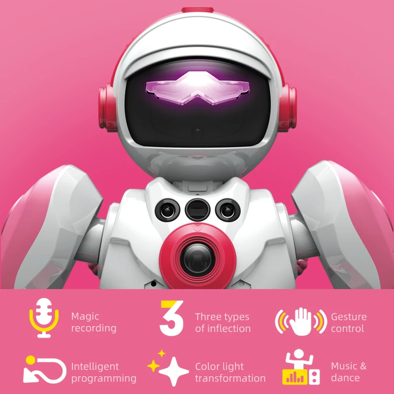 Pink 2.4g RC robot remote control programming English space robot remote touch gesture induction dance Children gift