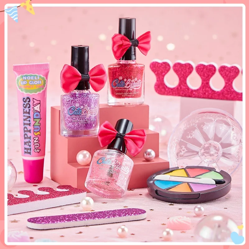 Esmalte de uñas para niñas y niños, conjunto de aplicación de maquillaje, pequeña princesa, casa de juego, maquillaje, regalos de Navidad y Año Nuevo