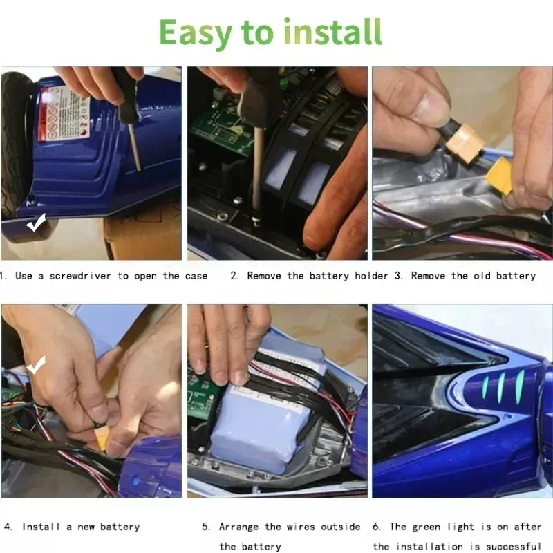 بطاريات ليثيوم أيون قابلة لإعادة الشحن 36 فولت 6/4,4 أمبير، 10S2P، سكوتر كهربائي توازن تلقائي، لوح تحوم أحادي الدراجة