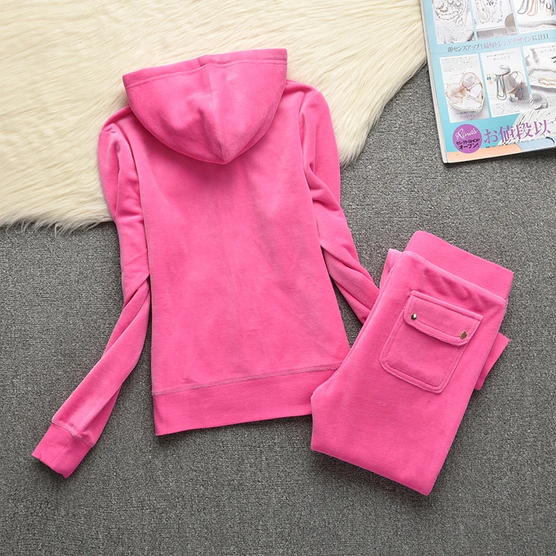 Spring 2023 New Fall Women Brand Velvet Fabric Tracksuits Velour Suit Women Track Suit Hoodies And Flare Pants Sets sportswear