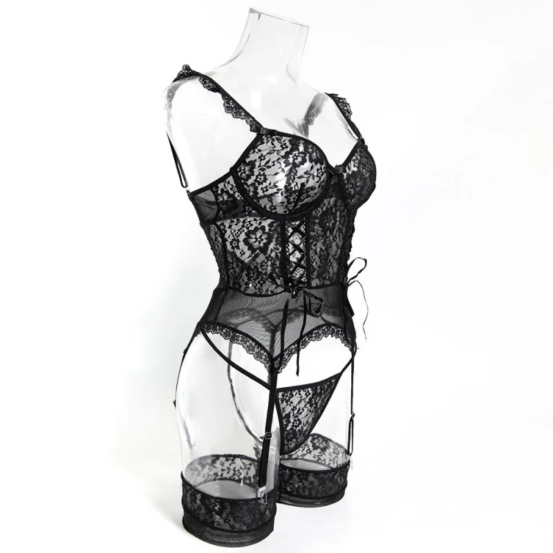 Bikini with lace trim, hollow-out design, tie straps, slimming and figure-shaping, sexy one-piece swimsuit