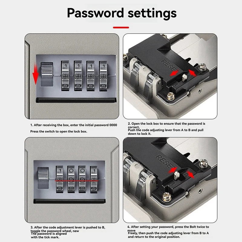 4 Digit Combination Key Box Wall Mounted Password Key Box Organizer Aluminum Alloy Key Storage Security Lock Outdoor