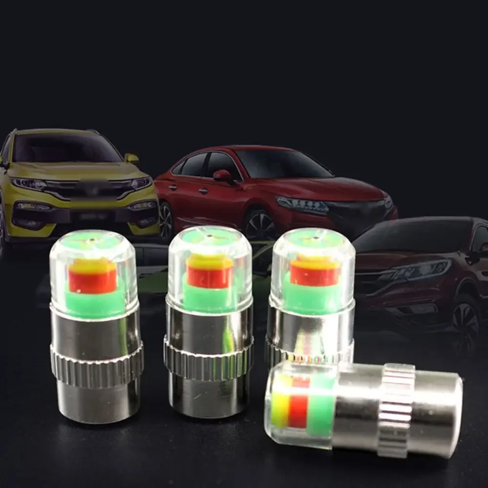 4Pcs Car Tire Pressure Monitor Sensors Tire Air Alert Cap Cars Trucks Air Pressure Gauge Alert Monitoring Tire Accessories