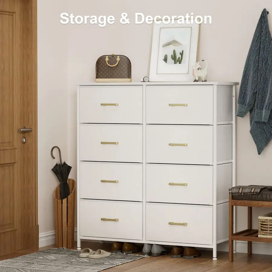 8つの引き出し付きの寝室用ドレッサー、クローゼット、リビングルーム、廊下、子供部屋用のチェスト、頑丈なスチール製の白いドレッサー