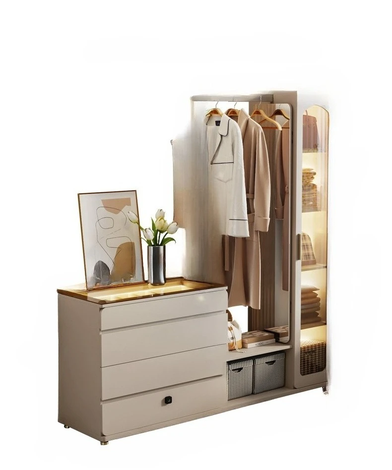 

Multifunctional bedside, hanger, chest, integrated rack, full length mirror