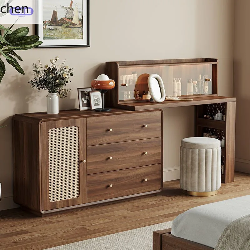 ZML Solid Wood Frame Dressing Table and Chest of Drawers Integrated Master Bedroom Extendable Corner Storage Makeup Desk