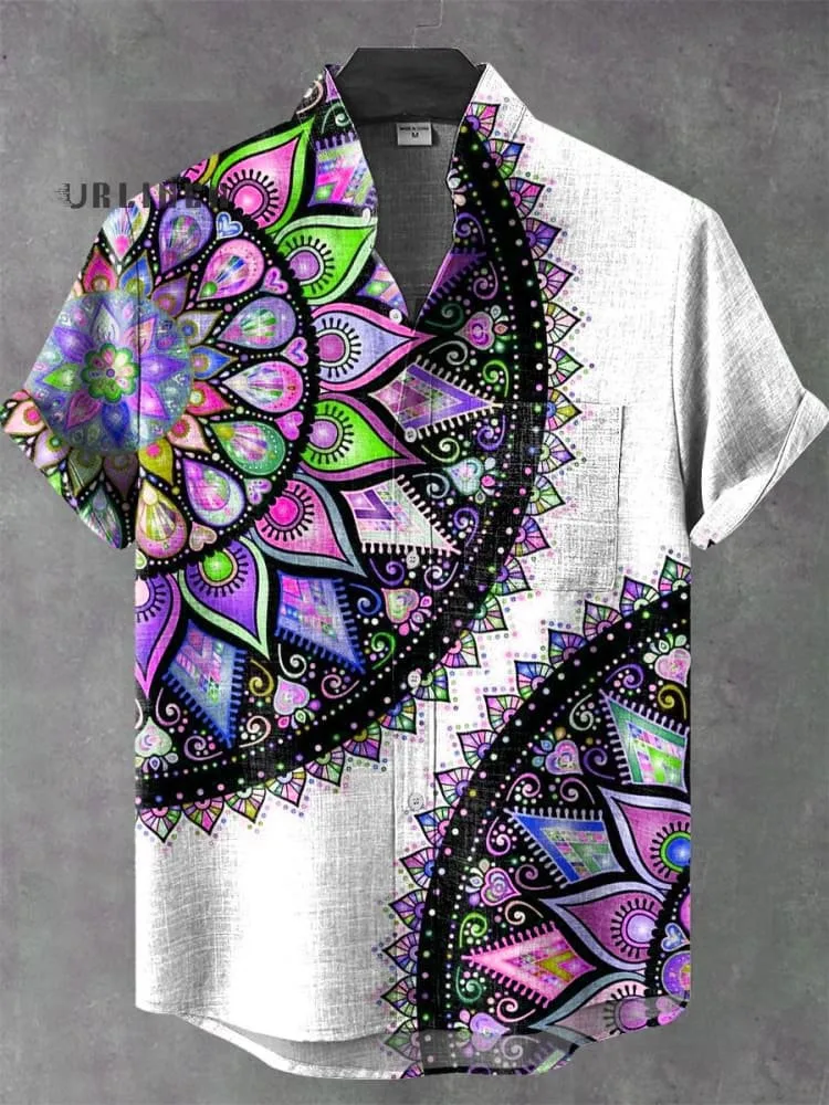 Moslim Kleding Heren 레트로 아프리카 부족 토템 패턴 인쇄 리넨 편안한 패브릭 반팔 셔츠 스트리트 트렌드