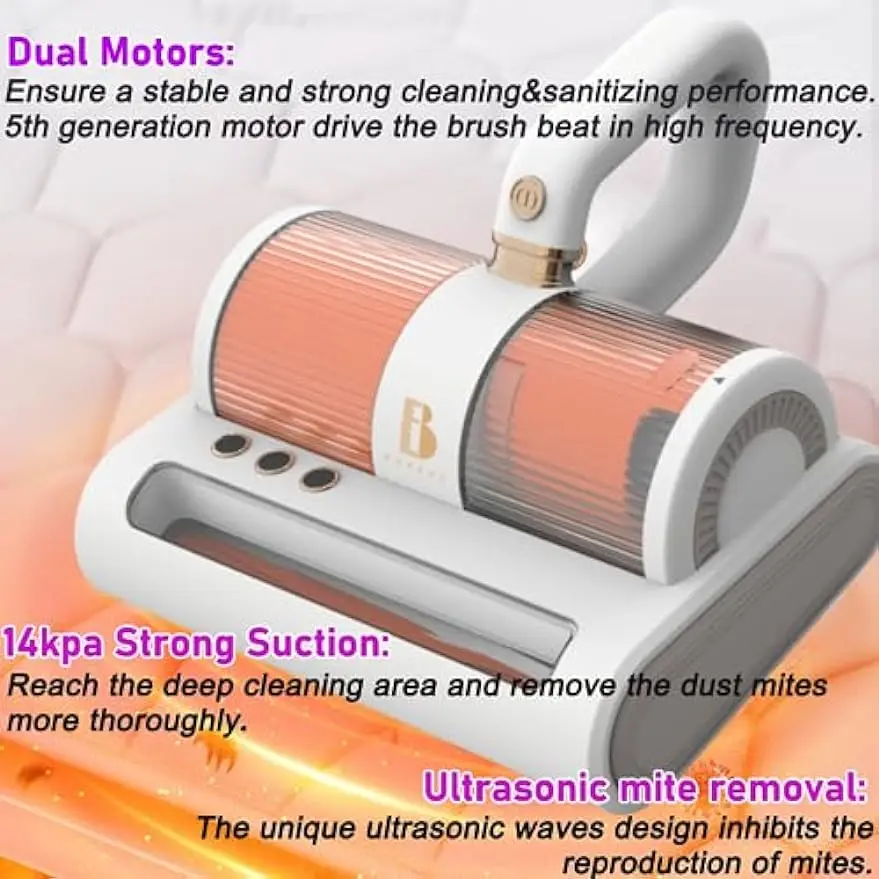 Aspirador alérgeno portátil com motores duplos e ultra-sônico, mata alérgenos, ácaros, bactérias para alergias e animais de estimação, 14kpa