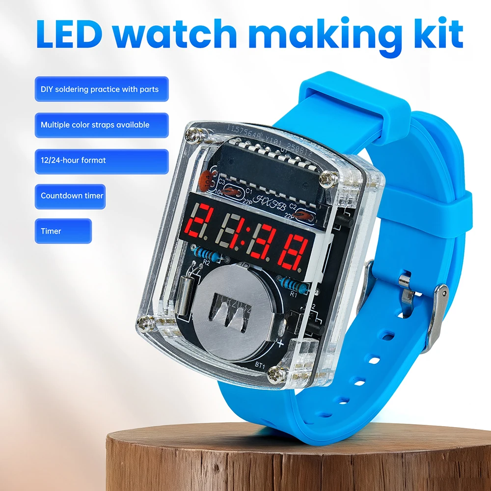 LED Watch Kit Transparent Creative Single-Chip Microcomputer Red Display Digital Tube Clock Accessory DIY Electronic Watch Kit