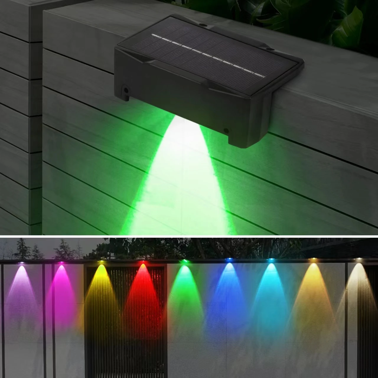 LED Solar Wall Lamp Lights For Yard Patio Deck Pool Decor RGB Outdoor Solar Powered Stair Lamps Fence Light Landscape Spotlights