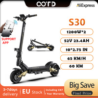 OOTD S30 off-road scooter 52V 23.4Ah 1200W*2 10*2.75 inch tires support Bluetooth connection APP, 4G instrument, with GPS