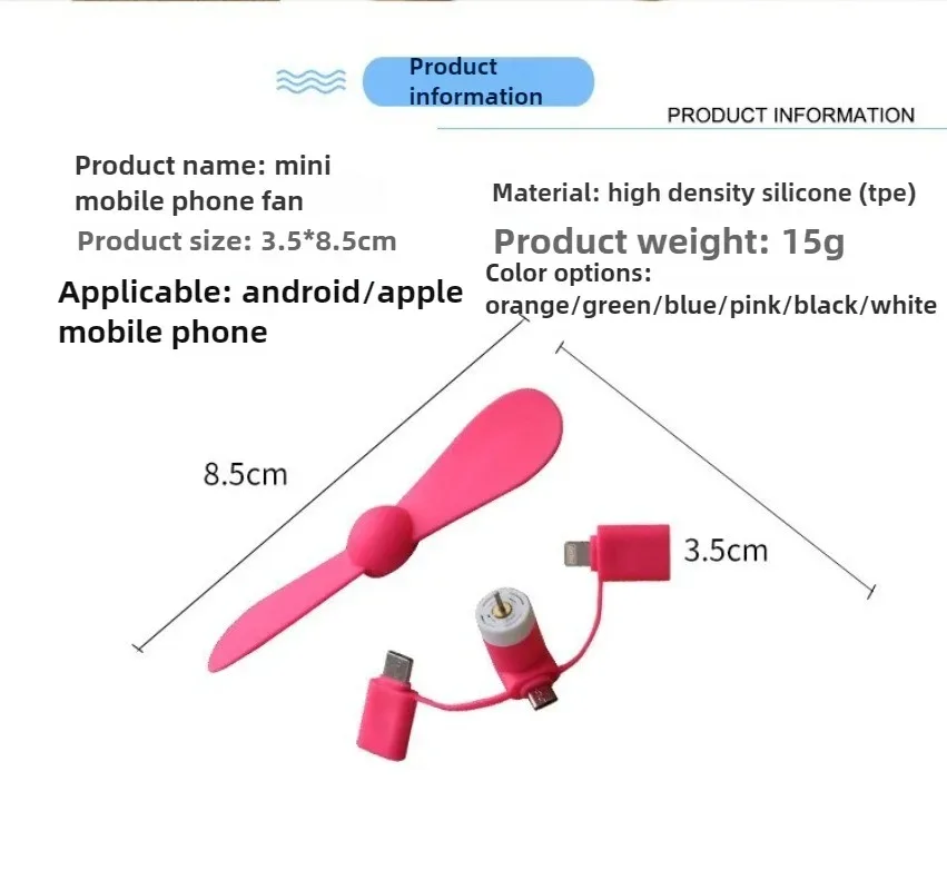 Ventilador para celular 3 em 1 Ventiladores para celular compatíveis com iPhone/iPad/Android Smartphone/Tablet adequado para Micro USB/Tipo C/Lightning