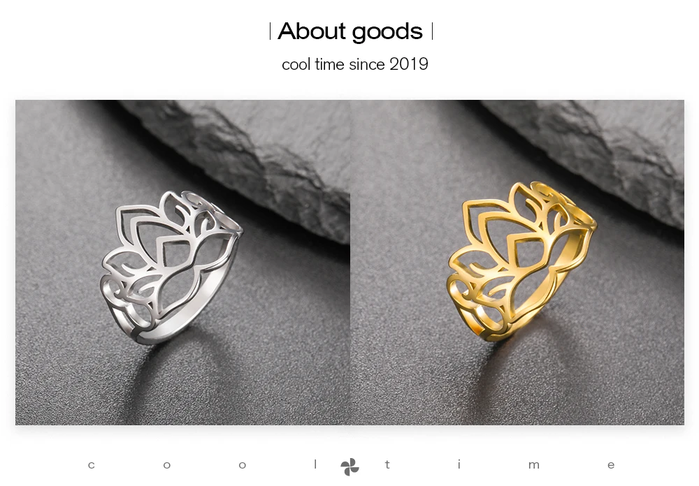 COOLTIME Frauen Lotus Ring Edelstahl Buddhismus Yoga Glück Finger Ring Amulett Schmuck Geschenk Großhandel – Detail 4