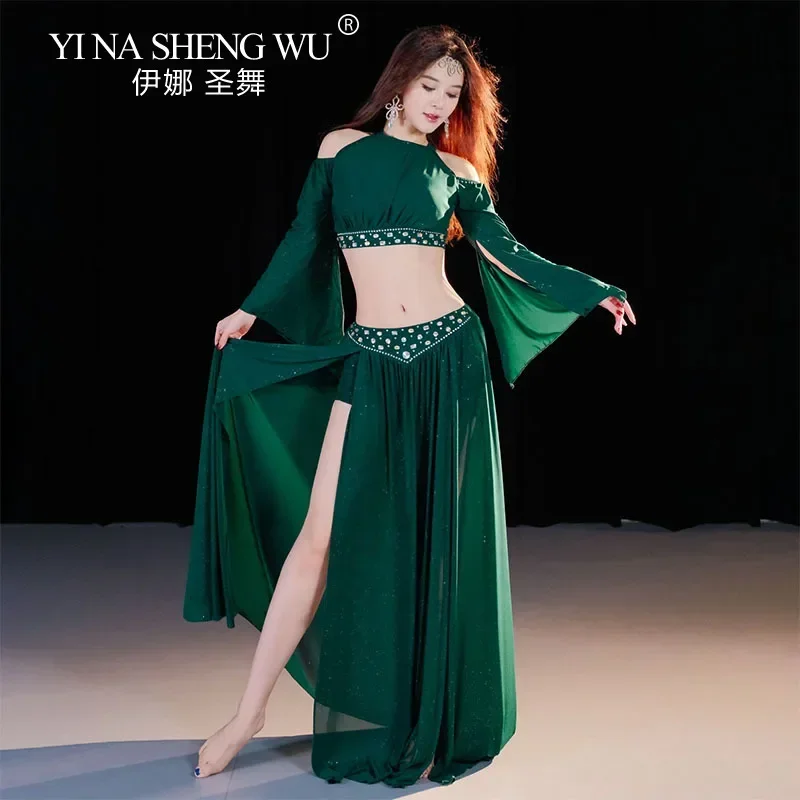 

Осенне-зимняя одежда для танца живота: красное восточное танцевальное платье ручной работы с стразами, профессиональный костюм для занятий, топ + длинная юбка