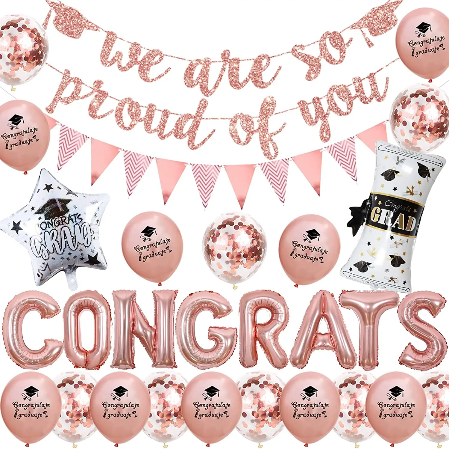 

Cheereveal 2023 Rose Gold Girls Graduation Party Decorations We Are So Proud of You Banner Congrats Balloons Grad Party Decor