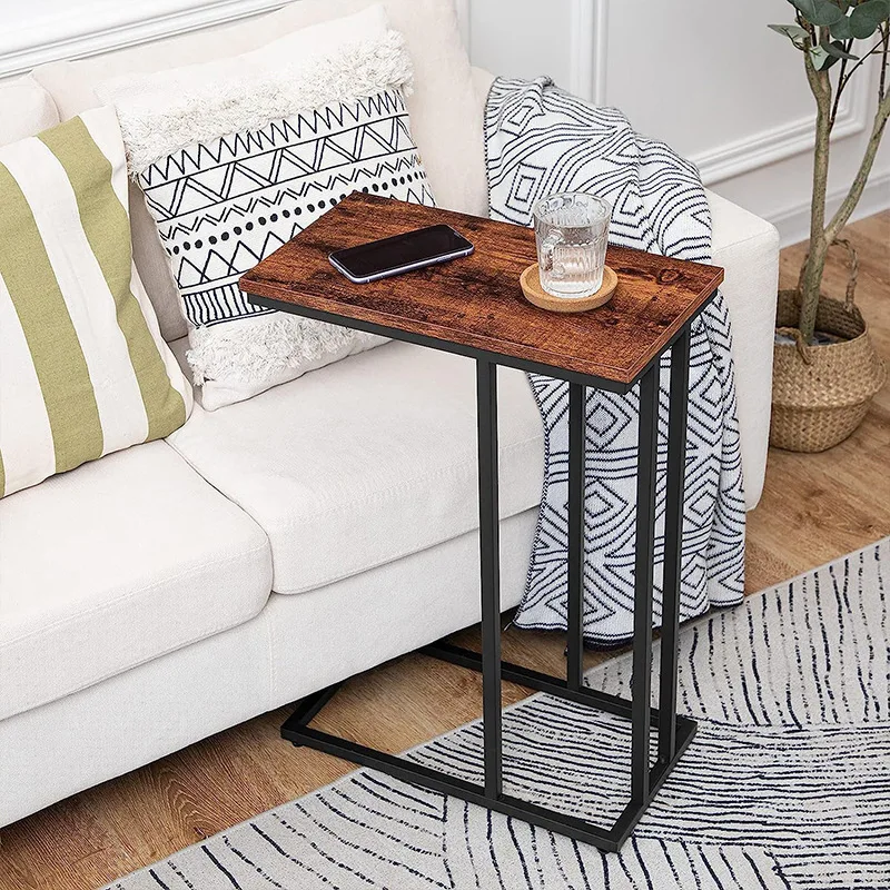 

Iron C Shape Sofa Side Table Modern Minimalist Coffee Table with Wheels Movable Living Room End Table