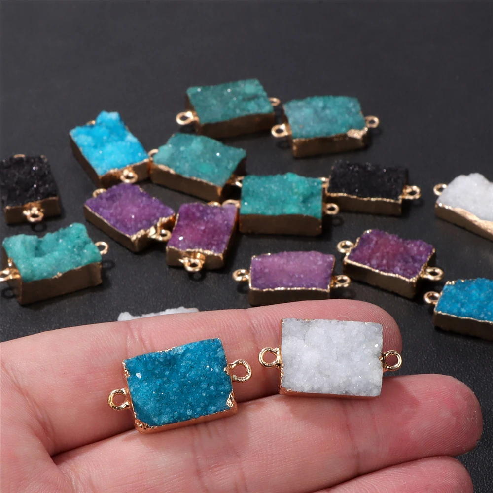 Natural Druzy Pendant 14x18mm Rectangular Shape Healing Stone Connectors For Jewelry Making Bracelets Earrings DIY Accessories