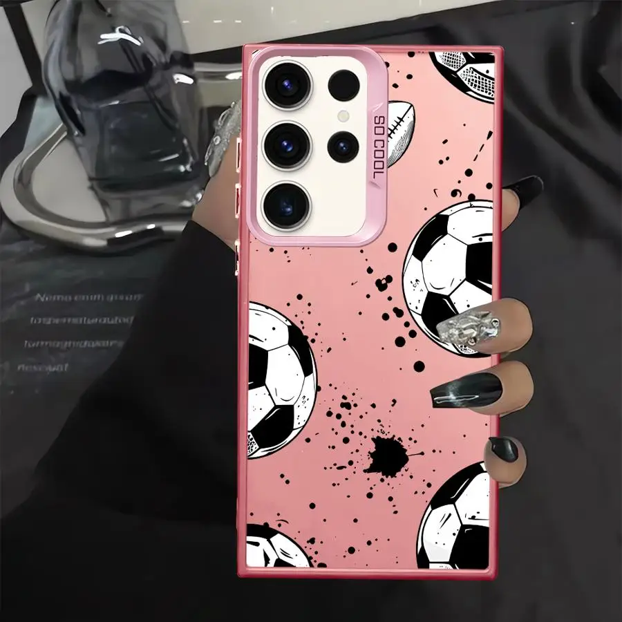 Case for Samsung Galaxy S26 S24 FE S25Edge Note 20 Ultra S23 S22 S21 S23 Ultra S20 Plus Phone Cover Black White Football Print